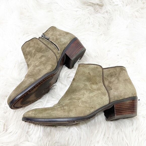 Sam Edelman Womens Size 9.5 Suede Olive Green Petty Ankle Zip Booties Leather - Picture 3 of 16